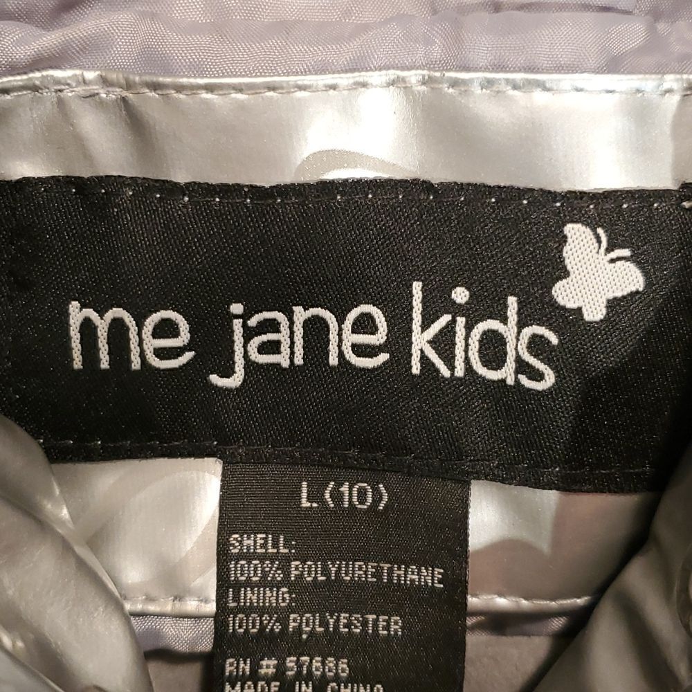me jane kids girl's silver hooded button front raincoat - Picture 4 of 6